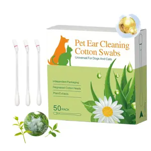Pet Ear Cleaning Cotton Swabs 2-in-1 Essential Oil Infused Hypoallergenic Alcohol-Free 50 Pcs Individually Wrapped for Cats & Dogs