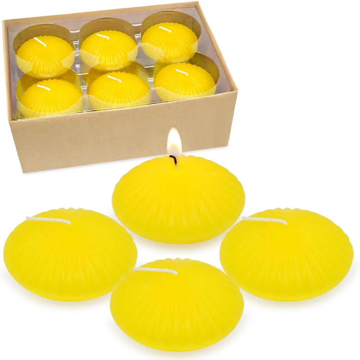 12 Pack 3 in Citronella Floating Tealight Candles, 10 Hour Yellow Dripless Candles for Cylinder Vases, Wedding Centerpieces, Pool Decor & Festive Party Supplies