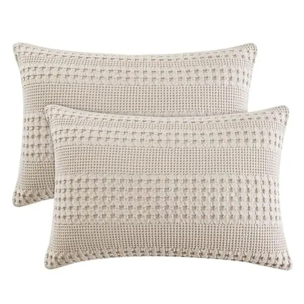 PHF 100% Cotton Waffle Pillow Shams - Soft, Skin-Friendly, Breathable Pillowcase Covers for Home Room Decor, No Filling, Aesthetic Woven Bed Linens