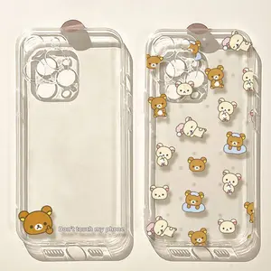 Cute Funny Kuma for Bear Rilakkuma Food Pattern Phone Cases For iPhone 17 Promax Pro Air 16 Plus 15 14 13 12 11 Transparent Shockproof Protective Cover Gift For Birthday Christmas