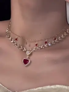 Elegant Heart Pearl Necklace Set, Women's Luxury Layered Pendant Chain Jewelry, Stylish Accessory for Special Occasions