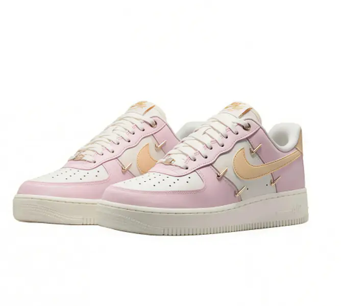 Pastel Pink Beige Cream Low‑Top Unisex Casual Sneakers, Decorative Metal Stud Accent Lace‑Up Shoes, Soft Synthetic Leather Upper Thick Cushioned Cream Midsole Non‑Slip Rubber Outsole Street Footwear for Dating Shopping Hangout All‑Season Wear