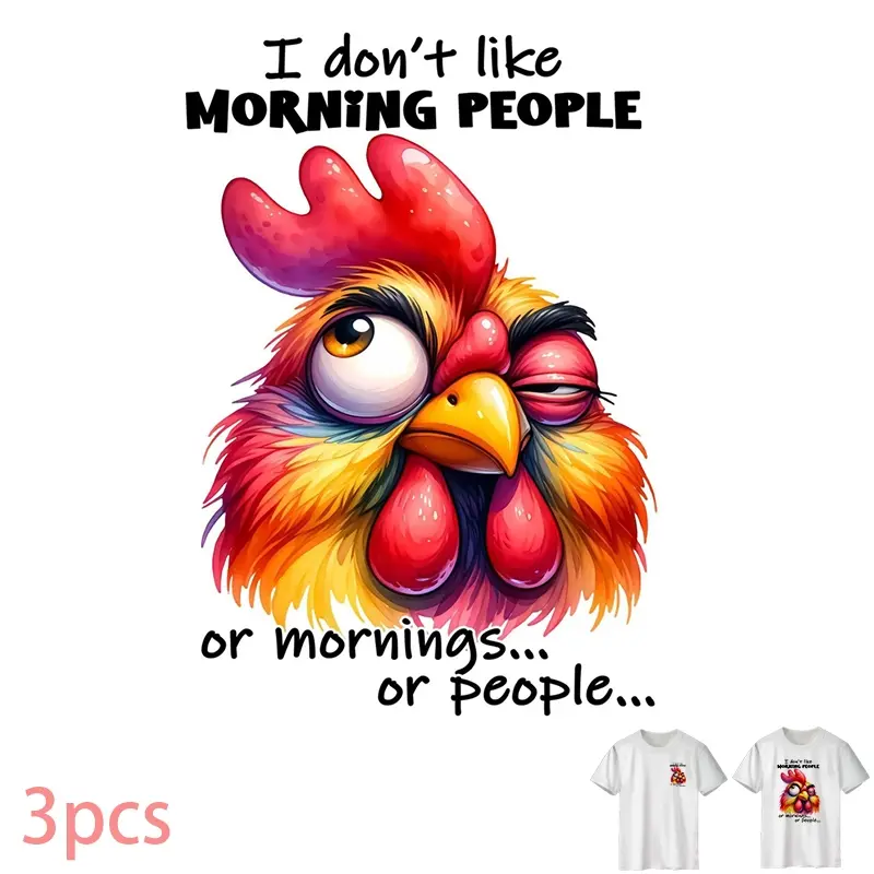Colorful Rooster Pattern DIY Heat Transfer Vinyl Stickers for T-shirts, Jeans, Hoodies, Backpacks - Durable PVC Material, Washable Iron-on Decals, Design Only