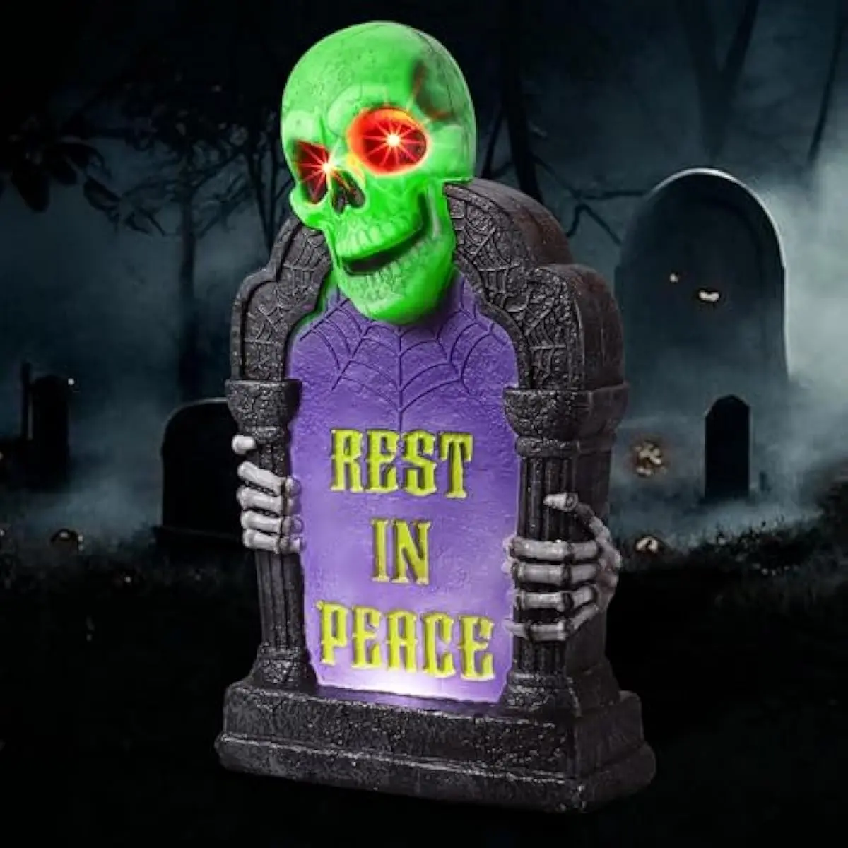 Halloween Decorations Outdoor Graveyard Tombstone, Glow Skeleton Gravestone 16.5" 3D Plastic LED Tombstone Scary Haunted House Decor for Yard Garden Party Outside Lawn