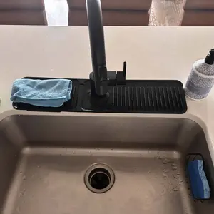 Kitchen Sink Faucet Mat, Silicone Folding Splash Guard, Draining Mat with Button Lock, Sink Faucet Protector, Sink Accessories for Kitchen Household Items Cleaners 24x5.6 inches