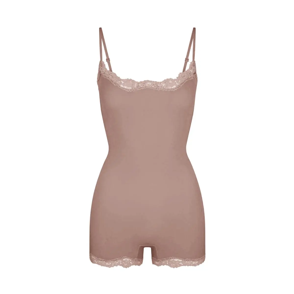 Lunaclo Lace Series Women's Spaghetti Strap Lace Trim Breathable Quick-Drying Flexible Bodysuit, Chic Lightweight High Stretch Playsuit, Seamless Basic Skin-Friendly Nightdress