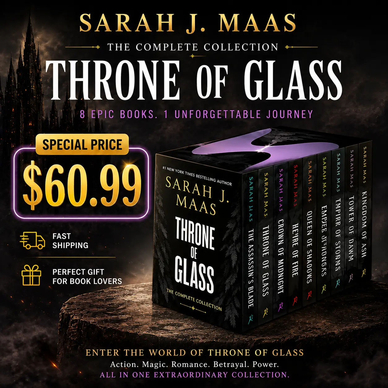Throne of Glass 8-Book Paperback Box Set by Sarah J. Maas - BookTok Viral English Bestseller, Fantasy Literature Series, Fiction Books, Love-Focused, Mother's Day Gift Idea, Fantasy Literature Book Series