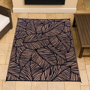 Utopia Home Waterproof Outdoor Rug 6 x 9 ft Reversible Plastic Straw Mat for Patio Balcony Camping Picnics Leaves Black Brown