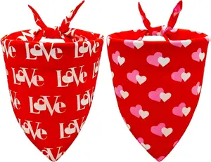 Valentines Dog Bandanas,Love Pet Scarf for Boys and Girls,Heart Bandana for Weddings,Parties,and Holidays,Dog Outfit Gifts for Medium to Large Dogs (Red, 2PCS)
