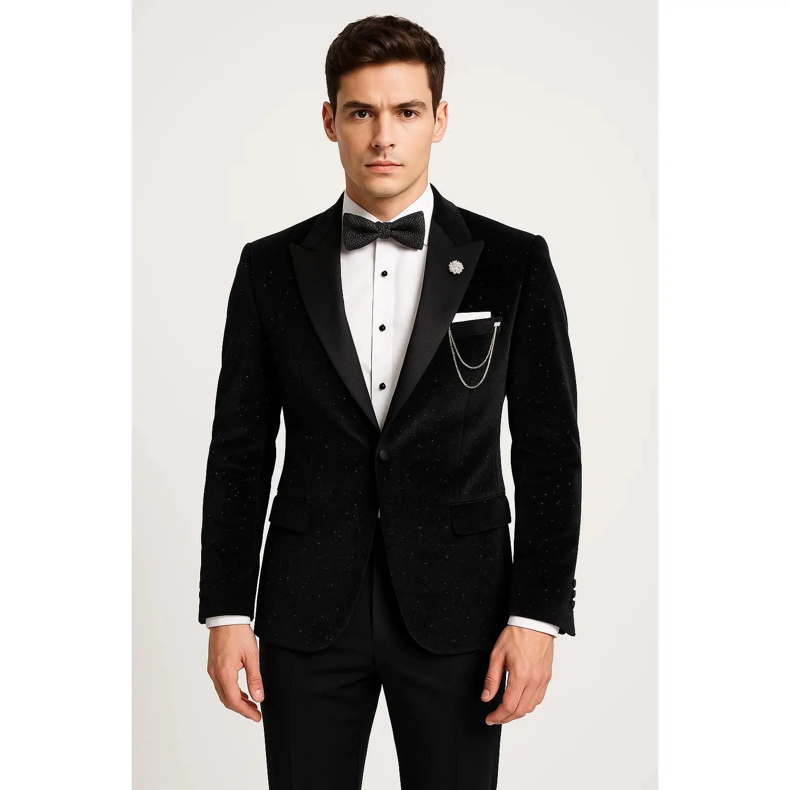 Glitter Black Velvet Prom Blazer with Black Satin Lapel