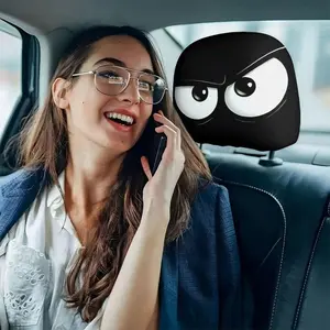 2pcs Angry Cartoon Eyes Car Headrest Covers, Car Accessories, Easy Installation, Car Decoration, Long Drive Fatigue Relief, Ideal Christmas Gift