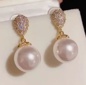 Elegant Pearl Drop Earrings – Luxury Micro-Pave Cubic Zirconia Wedding Statement Earrings
