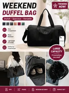 Large Capacity Travel Duffel Bag with Separate Shoe Compartment, Waterproof Short Trip Bag, Multi-Color Options, Essential for School, Business, Travel