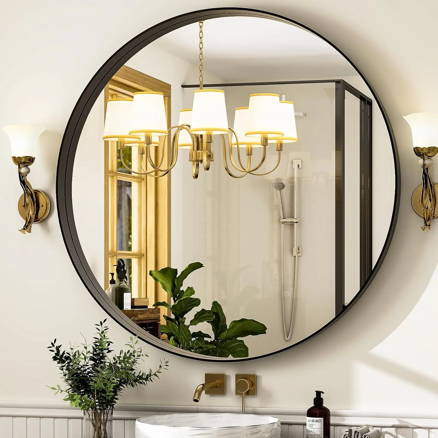 Round Wall Mirror – 20 24 28 30 Inch Hanging Circle Mirror, Modern Metal Frame, Decorative Wall Mirror for Living Room, Entryway & Bedroom