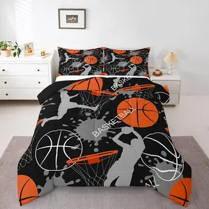 Basketball Comforter Set,Black and Orange Basketball Bedding Sets for Teens,Sports Ball Games Comforter,Basketball Room Decor Duvet Set for Boys