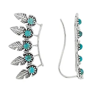 JTV Turquoise Rhodium Over Silver Climber Earrings 3mm