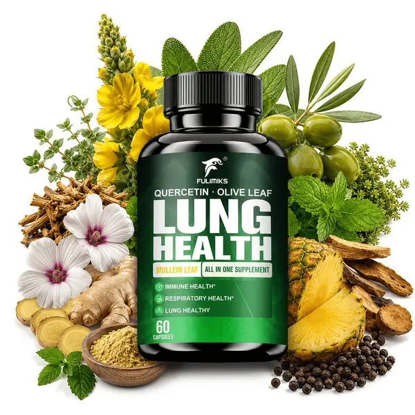 Lung Health Supplement Capsules, with Mullein Leaf, Olive Leaf Extract, for Respiratory & Lung Health, Immune Support, Day & Night Use, Family Wellness Gift