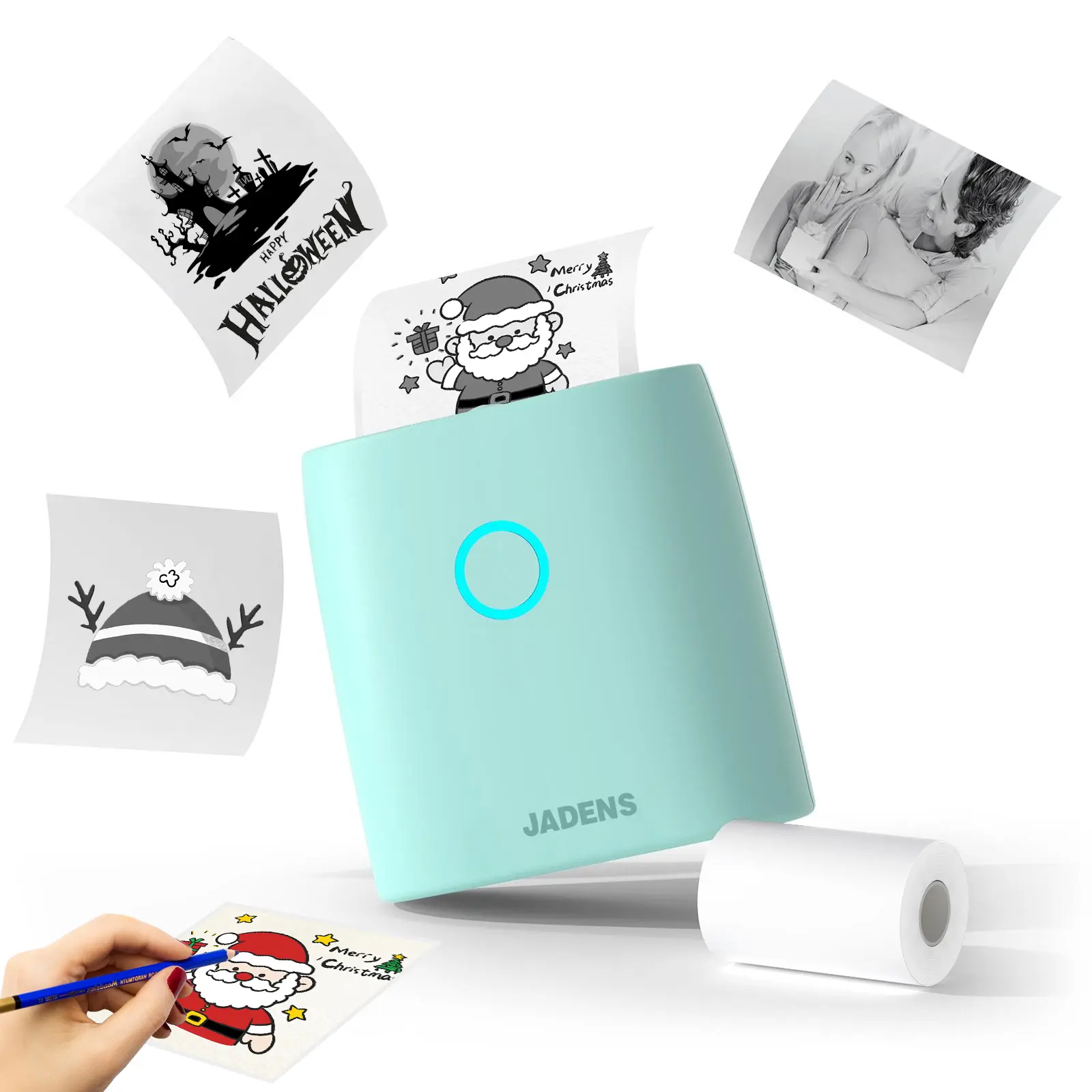 JADENS JD21 Mini Sticker Printer-2 Inch Bluetooth Thermal Pocket Printer,Inkless Portable Printer for Study Notes,Photos, Memos,Lists,Gifts,Journals Printing Machine Sticky Label,Christmas Birthday Gifts for Girls Boys-#SummerVibes