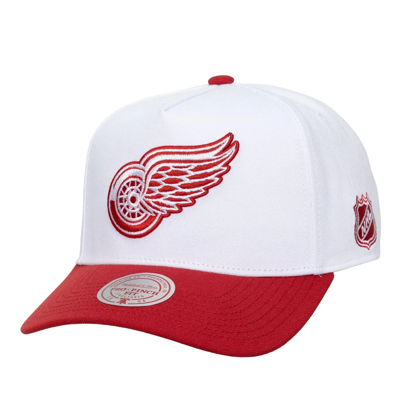 Mitchell & Ness Detroit Red Wings White/Red Legendary Home Team Pro Pinch Fit Acrylic Snapback Hat, NHL Throwback Casual Graphic Adjustable Fan Gear Cap