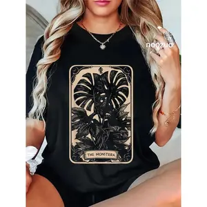 Cotton Unisex Green Witch Plant Lover T Shirt Featuring The Monstera Deliciosa Tarot Card Casual Top