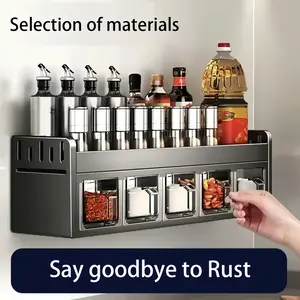 Bepatio Wall-Mounted Storage Spice Rack,Durable Rustproof Multi-Purpose Kitchen Organizer – No-Drill Installation, Includes Transparent Design Containers for Kitchen Organizer