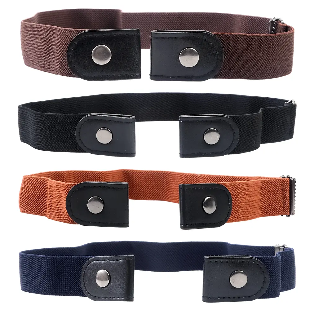 Women's 4-Piece No-Buckle Elastic Stretch Belts - Adjustable Casual Trendy Waistband, Elastic Skinny Belts for Jeans, Pants, Adjustable Belts