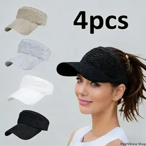Women’s 4-Piece Hats Set - Open Top Sun Visor, Outdoor Sports Baseball Cap - Lightweight Breathable UV-Blocking UV-Filtering Sun Protection Outdoor Hats for Women, Running, Beach Travel