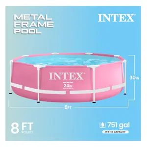 Intex 28290EH 8ft x 30in Round Metal Frame Above Ground Swimming Pool Pink