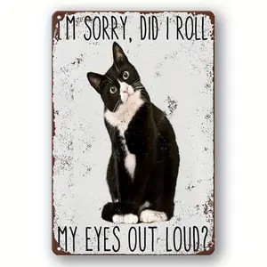 Funny Vintage Metal Tin Decorative Plaque - Cat Themed Metal Wall Art, Affirmation Wall Hanging for Porch, Office, 8x12in Home Decor Gift
