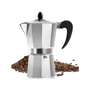 Aluminum Body Italian Classic Moka Pot - Espresso Maker with Curved Handle, High-Pressure Valve for Rich Coffee Flavor