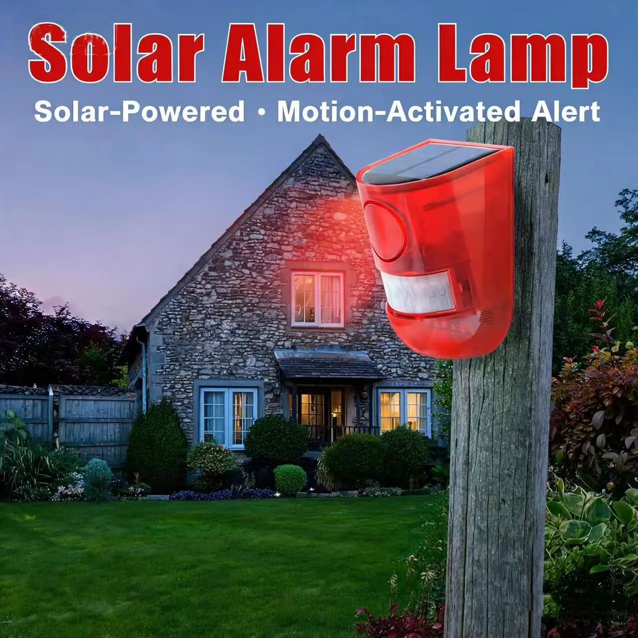 129dB Volume Solar-Powered Anti-Theft Alert Alarm System, Outdoor IP55 Weatherproof Motion Sensor Siren with Flashing LED Lights & Built-In Lithium Battery for Home, Farm