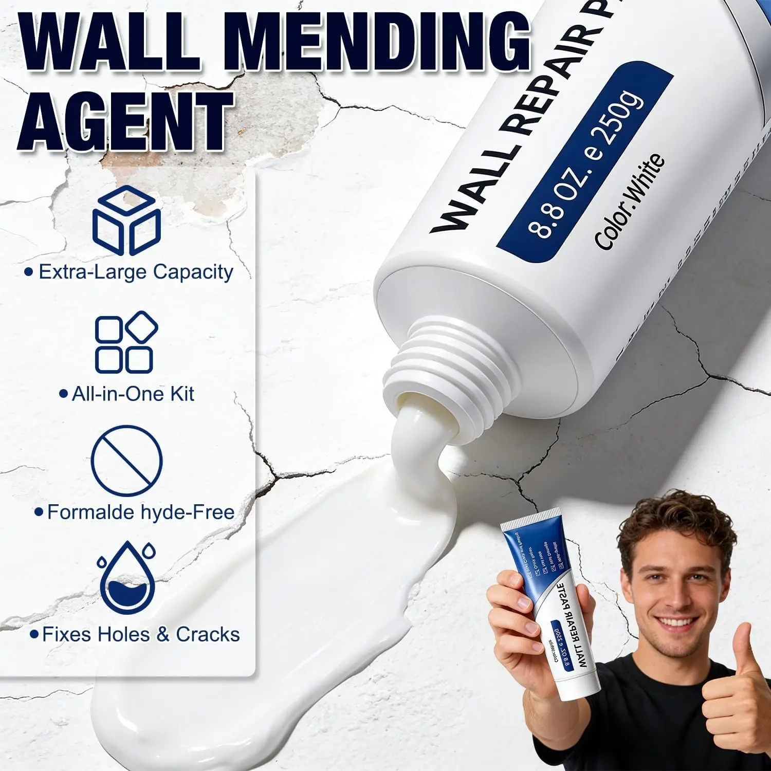 Drywall Repair Kit with Scraper & Sandpaper – Fast-Drying Wall Mending Agent Paste for Holes, Cracks, Dents, Nail Holes & Tile Gaps, Multi-Purpose Spackle Compound for Indoor Outdoor DIY Home Improvement Wall Fix