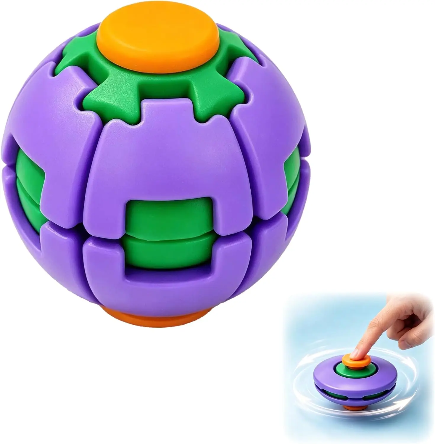 3D Printed Press to Spin Fidget Ball Spinner Toy, 2-in-1 Push & Rotate Stress Relief Desk Toy, Portable Sensory Decompression Fidget for Adults Anxiety Relief