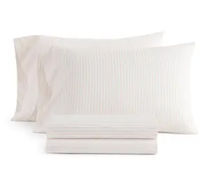 Martha Stewart Ticking Stripe White/Pnk CottonQueen Sheet Set