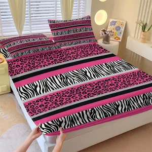 3-Pcs Fitted Sheet Set, Pink Zebra Leopard Print Bed Sheet Set, Y2K Animal Print Style, Soft Microfiber Breathable, Deep Pocket, Wrinkle & Fade Resistant, Perfect for Bedroom, Dorm, Girls Room & Gift, Soft Bedding Set