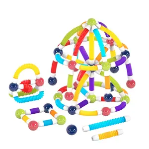 Stretchable Magnetic Rods Kids Toy, Interlocking Building Blocks Puzzle, Creative Building Blocks, Educational Gift for Boys & Girls, Christmas Present
