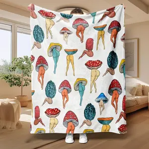 Mushroom Pattern Blanket, Soft Throw Blanket, Air-conditioned Room Blanket, Warm Nap Blanket for Home Office Travel Camping, Lightweight Throw Blanket