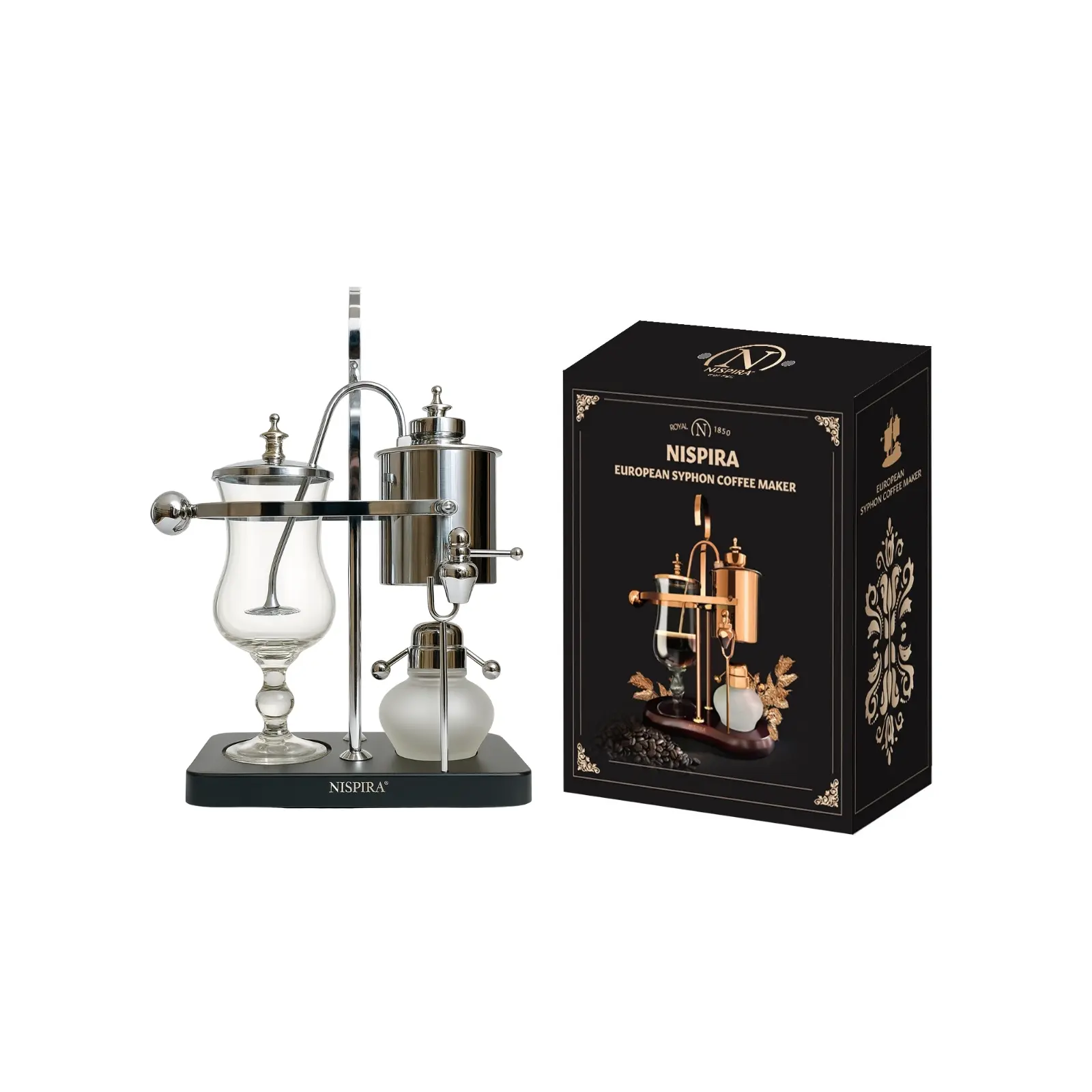 Nispira Vintage Belgian Belgium Luxury Royal Family Balance Syphon Siphon Coffee Maker Silver Color