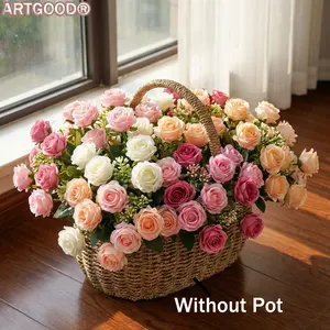 ARTGOOD 2Bundles/6Bundles Style Artificial Roses Bouquet, Decorative Faux Flower, Christmas Halloween Thanksgiving New Year Valentine's Day Decorations, Wedding Birthday Baby Shower Party Props