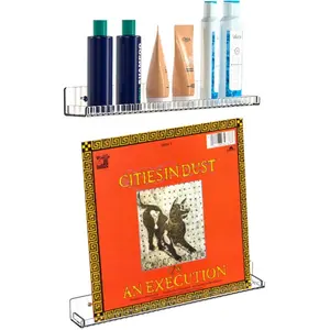 Cq acrylic 2 Pack Acrylic Clear Floating Bookshelf for Kids Room,15" Invisible Wall Mounted Hanging Book Shelves,U Modern Picture Ledge Display Vinyl Record Wall Shelf Storage,Clear Decor Set