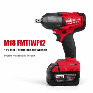 Milwaukee M18 FMTIWF12 18V Brushless High Torque Impact Wrench 900Nm 1/2 Inch Cordless Tool for Auto Garage Tire Removal Machinery Assembly And Workshop Repair Featuring 3100IPM Rate