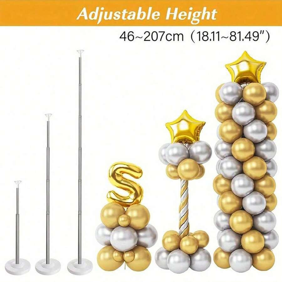 1/2/4 Set Balloon Column Stand Kit For Floor Set Balloon Arch Stands, Height Adjustable Balloon Tower Pillar With Bases Reusable Metal Telescopic Design For Graduation, Wedding,Birthday Party Decoration
