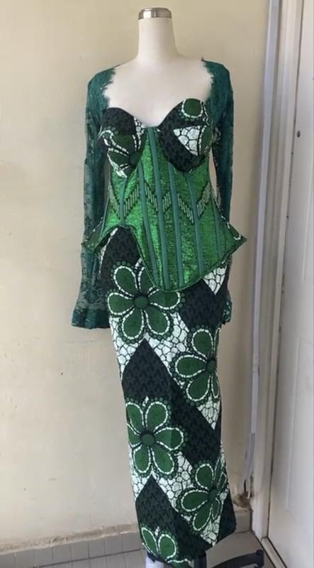 Viral African Corset Set Luxury Ankara Fit Set Snatched Waist Corset Skirt Set