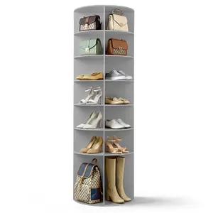 Fahuac Smooth 7-Tier 360° Rotating Shoe Rack Organizer - 15 - 20 Kg Capacity, Space-Saving Moisture-Proof Wood-Plastic Composite Decor Tower, Gray, for Entryway, Closet
