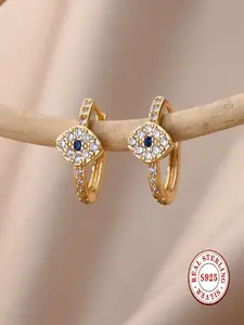 S925 pure silver plated gold female devil's eye hoop earrings | Cubic zirconia eye-shaped design Artificial Zircon Earrings