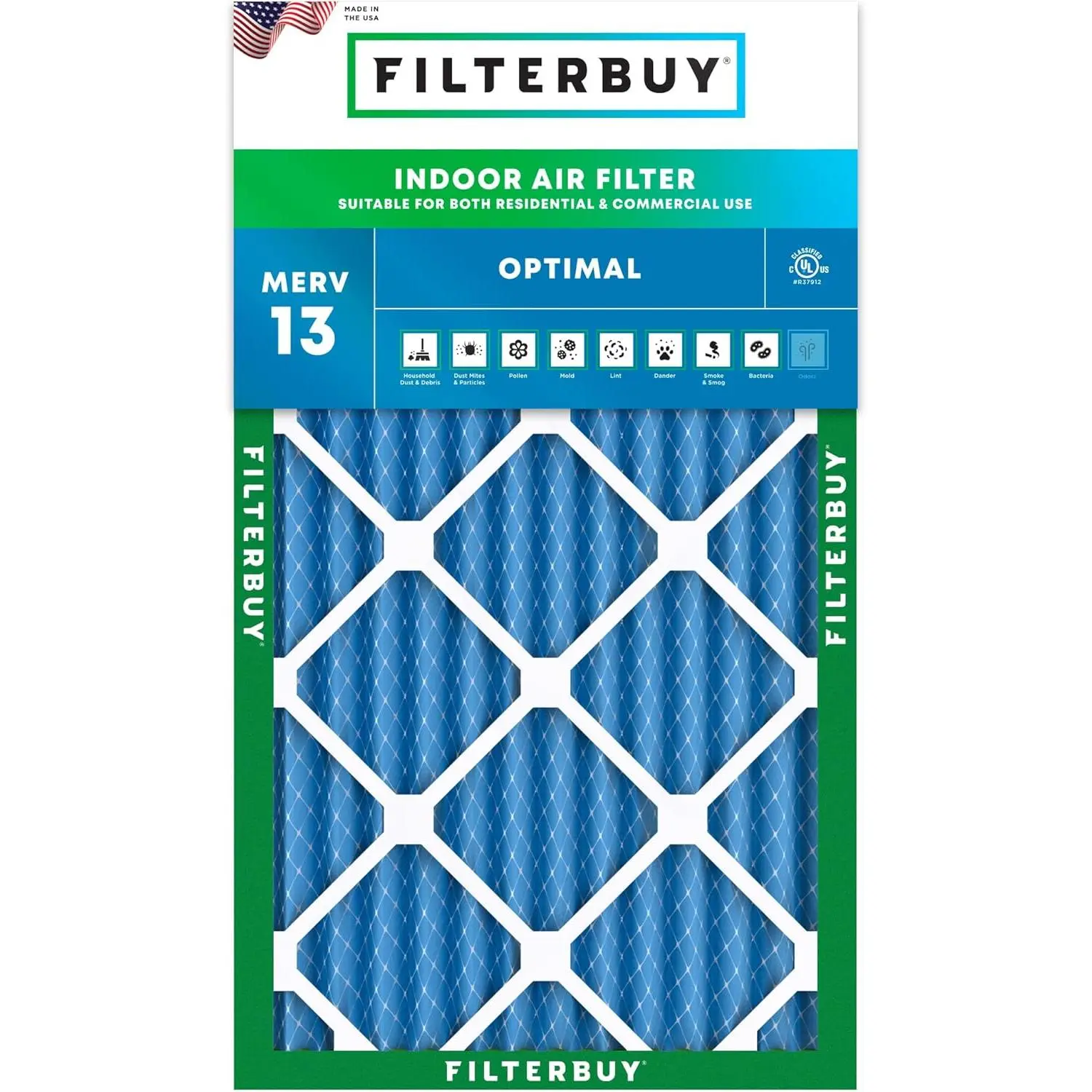 New Filterbuy Synthetic 12.75x21x2 in HVAC AC Furnace Air Filter (1-Pack) - Pleated MERV 13 Optimal Defense, Eco-Friendly, Electrostatically Charged Design, Endures 200°F Max Temperatures, Home (Actual Size: 12.75x21.00x2.00 in)