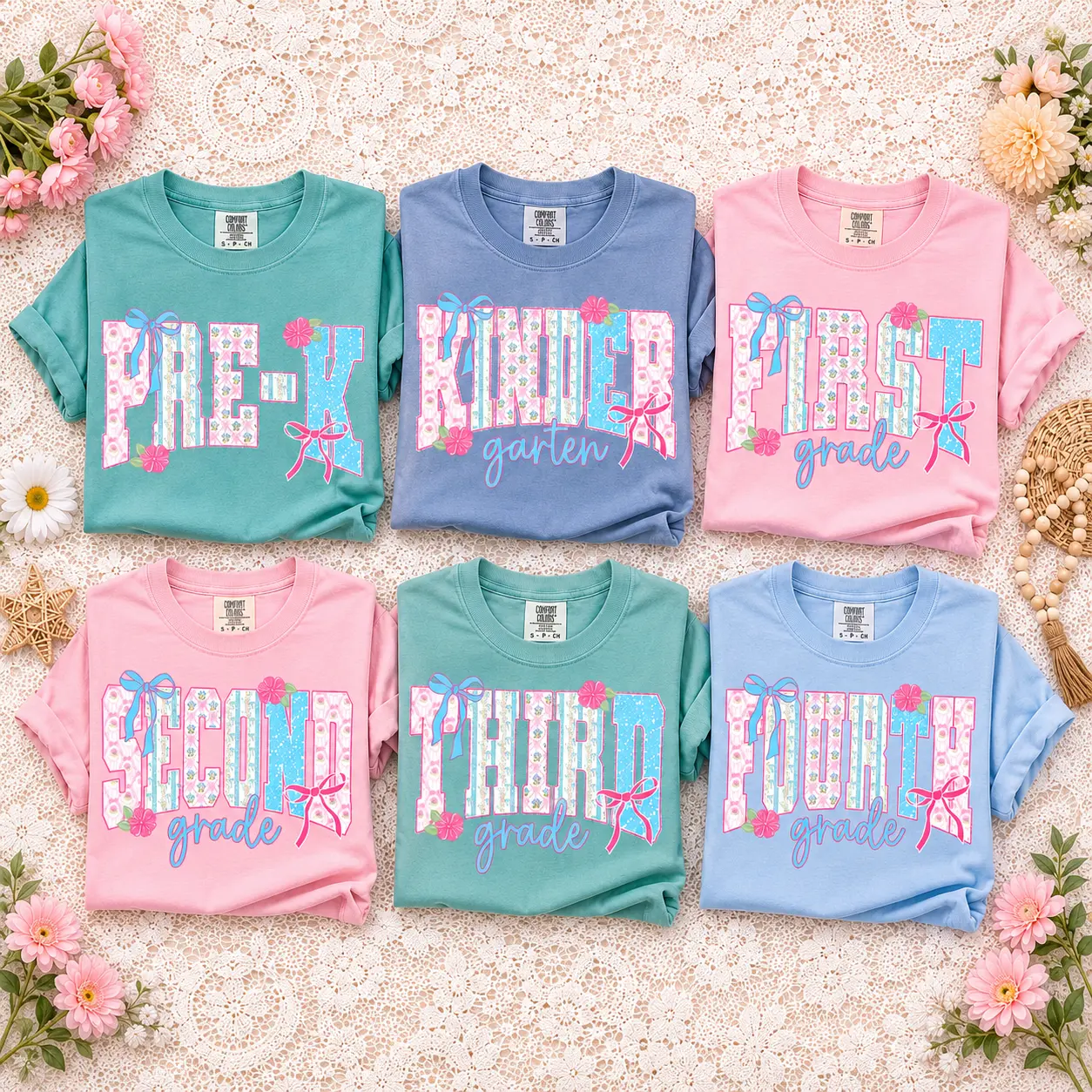 Preppy Teacher Floral Bow Shirt, Grandmillennial Coquette Teacher Tee, Custom Teacher Name Shirt, Pre K 1st 2nd 3rd 4th Grade Apparel, Back to School Gift, Cute Teacher Shirt - DPCLICK
