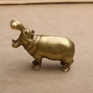 Handmade Realistic Hippo Metal Figurine, Detailed Small Animal Statue, Durable Collectible, Home and Office Decor, Unique Gift Idea
