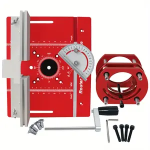 Woodworking Flip Plate and Router Lift Kit with Metric & Inch Stroke Scale for 65mm Diameter Motors - Aluminum Alloy Router Table Inset Plate with Miter Gauge and Fence - Workbench Trimmer Carpenter Auxiliary Tools