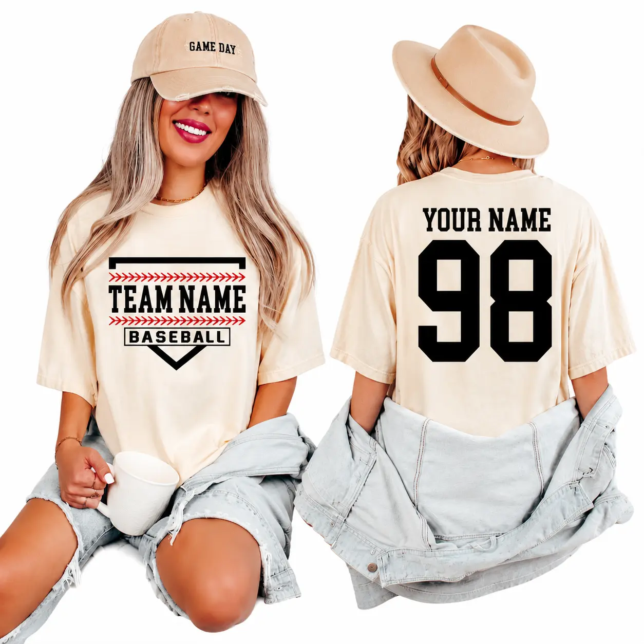 Custom Baseball Team Name Shirt Personalized Jersey Style Tee with Name & Number